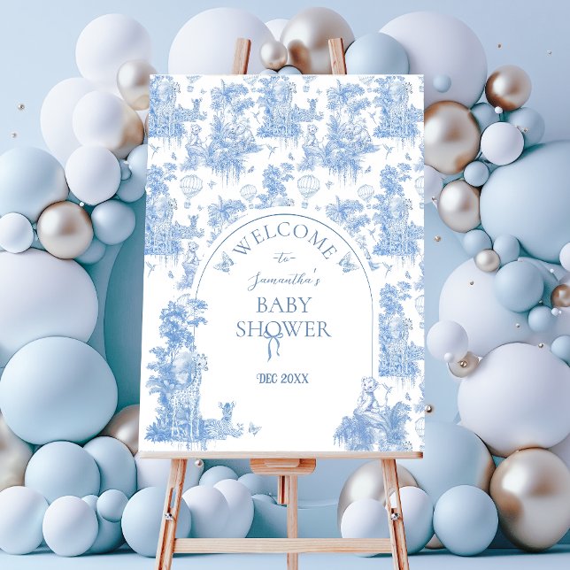 Blue Toile Safari Animal Baby Shower Welcome Foam Board (Creator Uploaded)