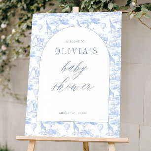 Blue Toile Safari Baby Shower Decor Welcome Sign