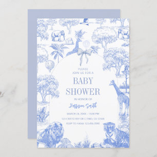 Blue Toile Safari Baby Shower Invitation