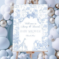Blue Toile Safari Baby Shower Welcome Sign, Vintag