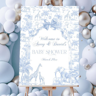 Blue Toile Safari Baby Shower Welcome Sign, Vintag Foam Board