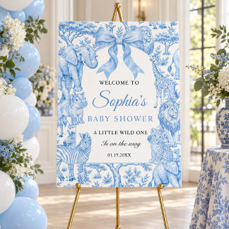 Blue Toile Safari Boy Baby Shower Welcome sign