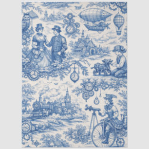 Blue Toile Steampunk Tissue Paper