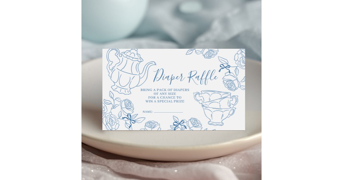 Blue Toile Tea Party Diaper Raffle Enclosure Card | Zazzle