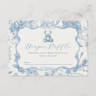 Blue Toile Teddy Bear Baby Shower Diaper Raffle Enclosure Card