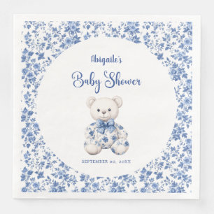 Blue Toile Teddy Bear Baby Shower Paper Dinner Napkins