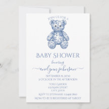 Blue Toile Teddy Bear Boy Baby Shower