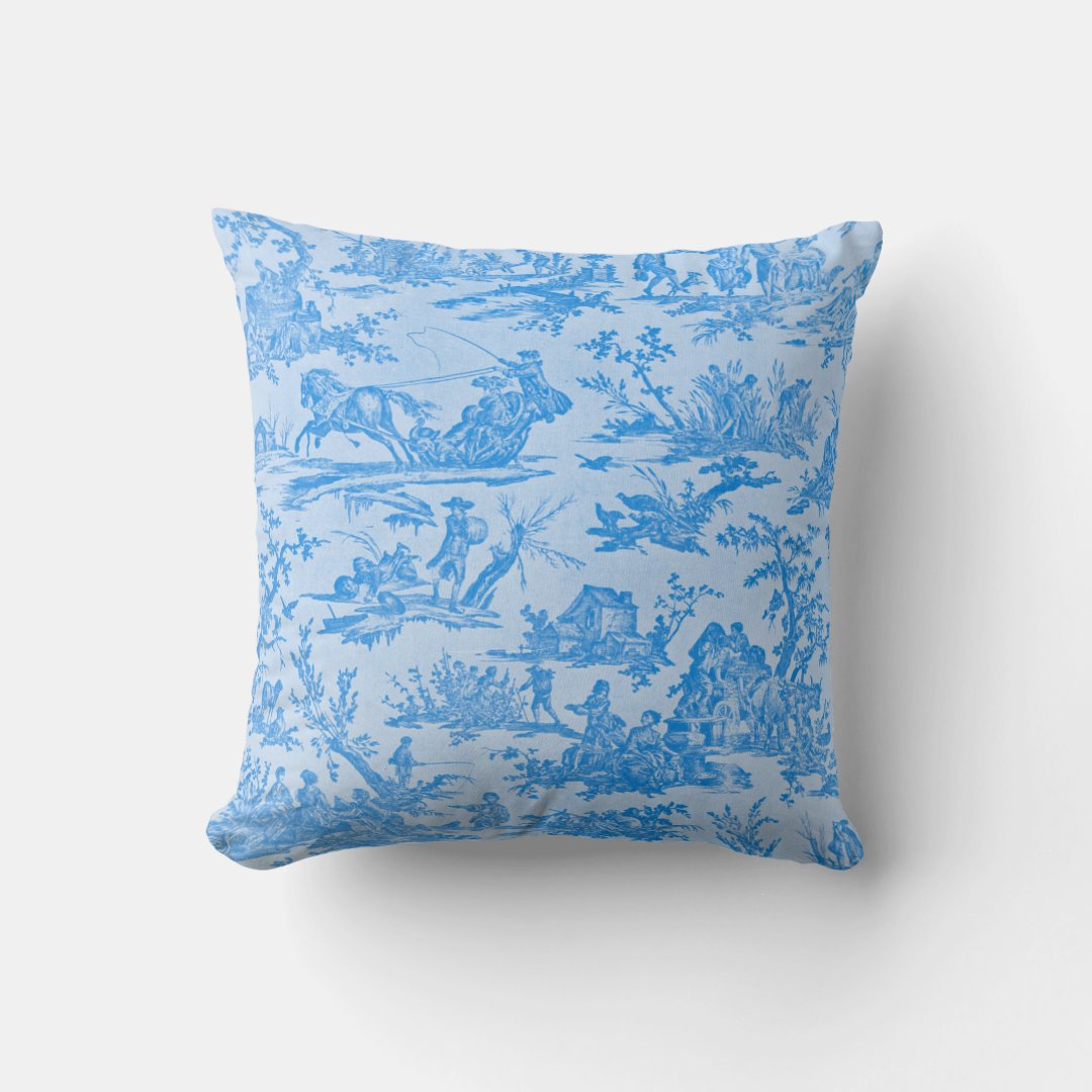 Blue Toile Throw Pillow Zazzle