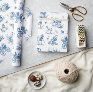 Blue Toile Vintage Baby Shower Wrapping Paper