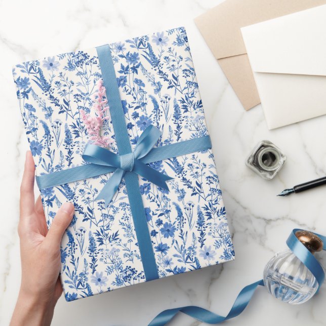 Blue Toile  Vintage Floral Wrapping Paper (Gifting)