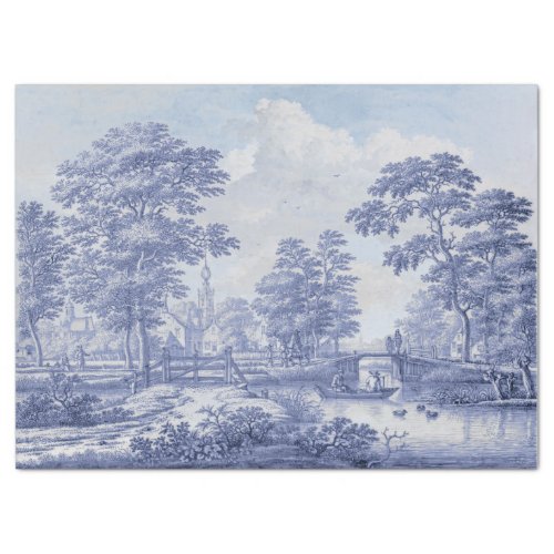Blue Toile Vintage French Decoupage Blue Sky  Tissue Paper