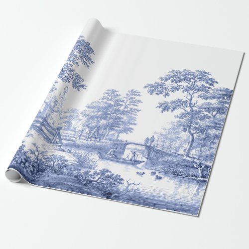Blue Toile Vintage French Decoupage  Wrapping Pape Wrapping Paper