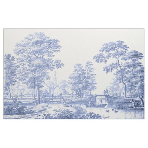 Blue Toile Vintage French Pastoral Boat Classic    Fabric