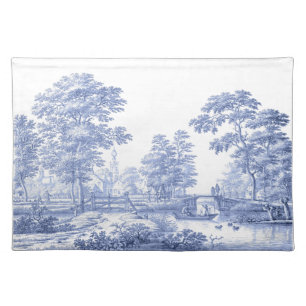 Blue Toile Vintage French Pastoral Bridge Boat Cloth Placemat