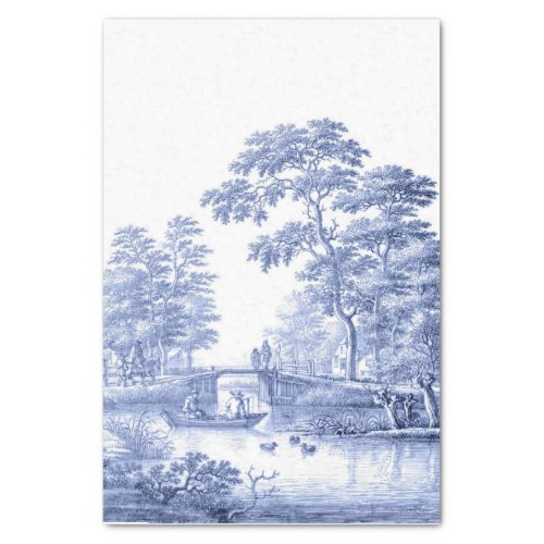 Blue Toile Vintage French Pastoral Bridge Boat I Tissue Paper