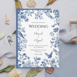 Blue Toile Vintage Wedding Invitation