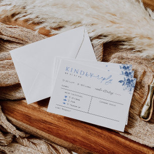 Blue Toile Wedding Reply Card with Meal Choice