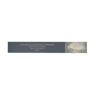 Blue Toile Wedding Vintage Tapestry elegant Wrap Around Label