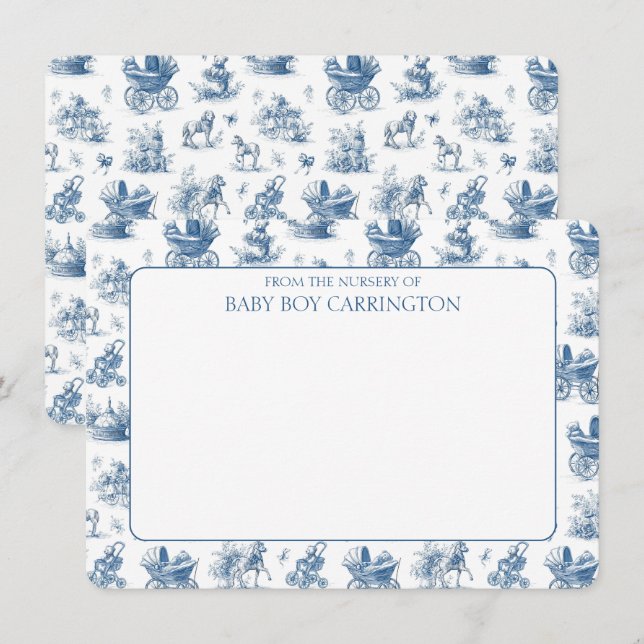 Blue Toile Whimsical Vintage Personalized  Note Card (Front/Back)