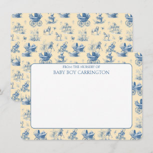 Blue Toile Whimsical Yellow Vintage Personalized Note Card