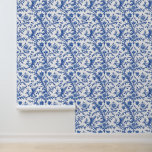 Blue Toile with Magical Birds Wallpaper