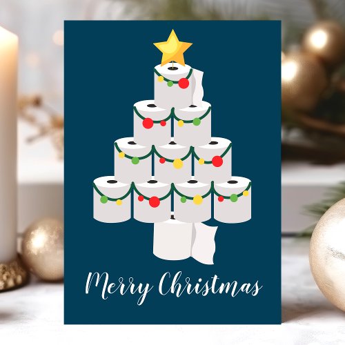 Blue Toilet Paper Christmas Tree Funny Holiday Card