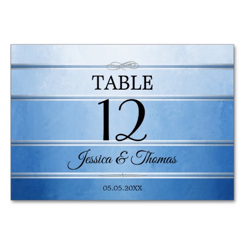 Blue Ton sur Ton Striped Table Number Card