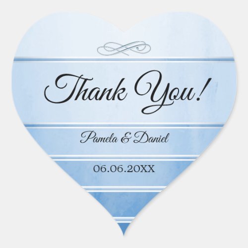 Blue Ton sur Ton Striped Wedding Thank You Sticker