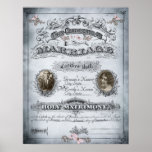Blue Tone Butterfly Vintage Marriage Certificate Poster at Zazzle