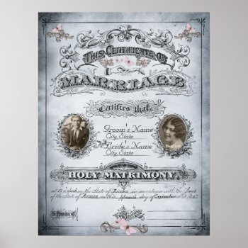 Blue Tone Butterfly Vintage Marriage Certificate Poster by GranniesAttic at Zazzle