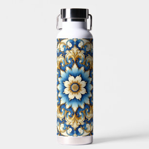 Blue Tone Floral Design Water Bottle