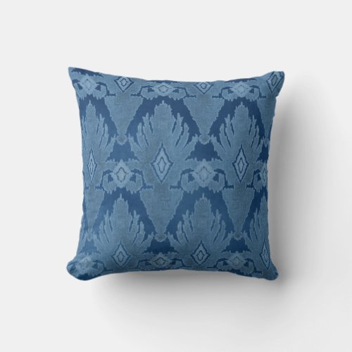 Blue Tone on Tone IKAT Damask Moroccan Pattern Art Throw Pillow