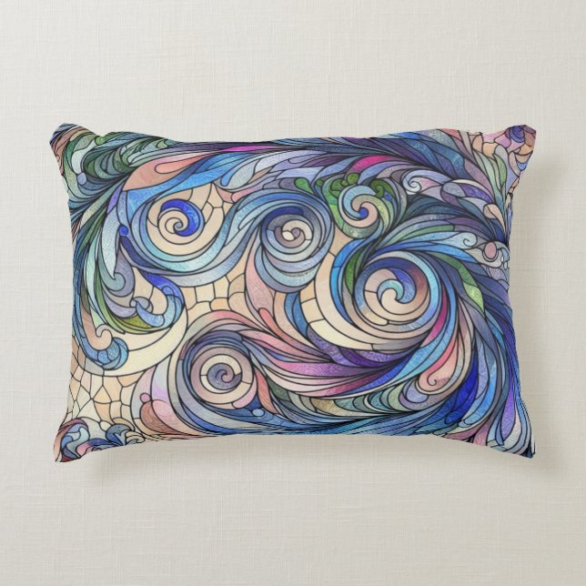 Blue Tone Stained Glass Design Accent Pillow (Front)