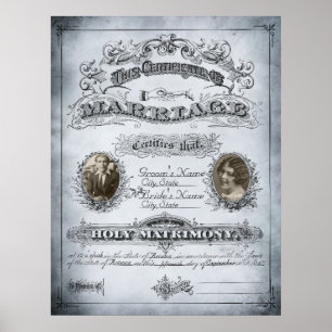 Blue Tone Vintage Marriage Certificate Poster