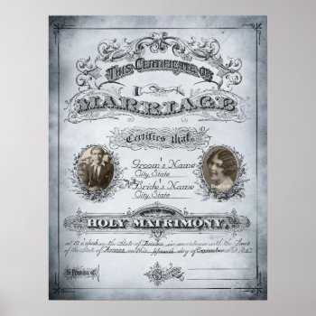 Blue Tone Vintage Marriage Certificate Poster by GranniesAttic at Zazzle
