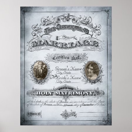 Blue Tone Vintage Marriage Certificate Poster