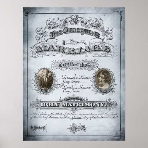 Blue Tone Vintage Marriage Certificate Poster