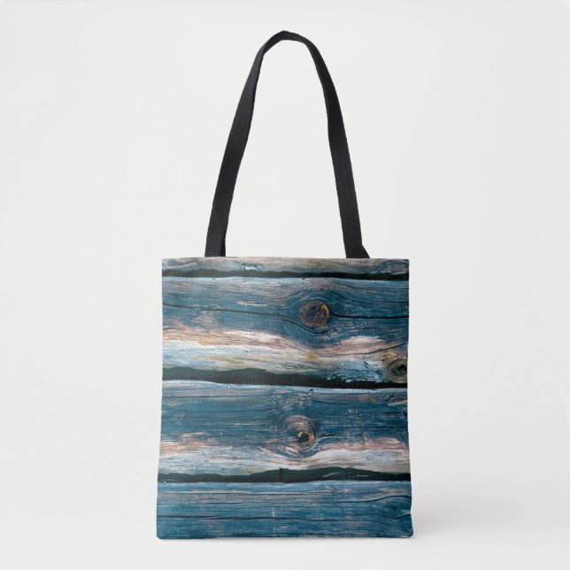 Blue toned log house wall. Abstract background and Tote Bag (Front)