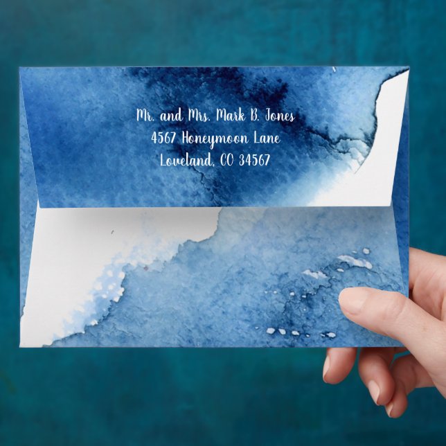 Blue Tones  Abstract Watercolor Pattern Envelope (Hand)