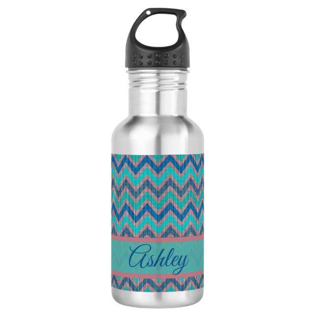 Blue Tones Chevron Stainless Steel Water Bottle (Front)