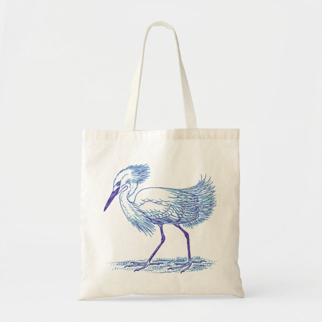 Blue Tones Egret Bird Tote Bag (Front)