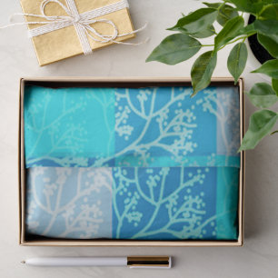 Blue Tones Foliage Plaids Design Tissue Paper