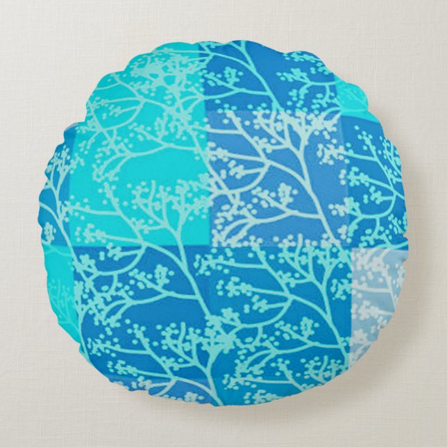 Blue Tones Foliage Plaids Round Pillow (Front)
