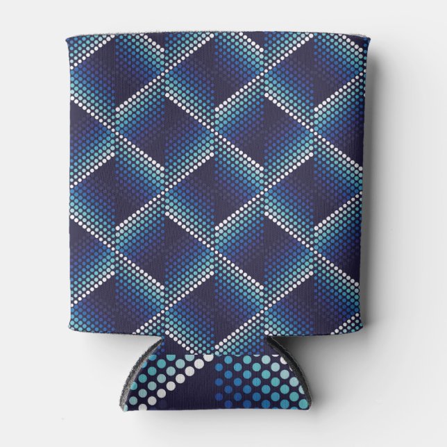 Blue Tones Geometric Wavy Pattern Can Cooler (Front)