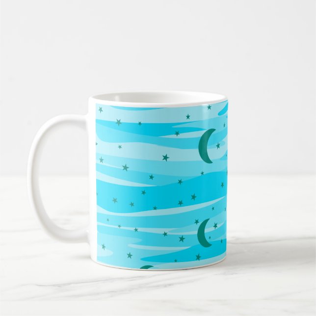Blue Tones Night Sky - Moon & Stars Pattern Coffee Mug (Left)