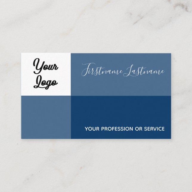 Blue tones rectangular with logo calligraphy business card (Front)