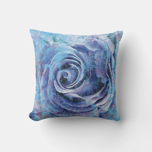 Blue Tone's Rose Throw Pillow (Front)