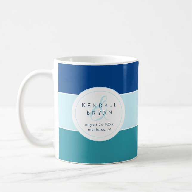 Blue Tones Striped Wedding Day Coffee Mug (Left)