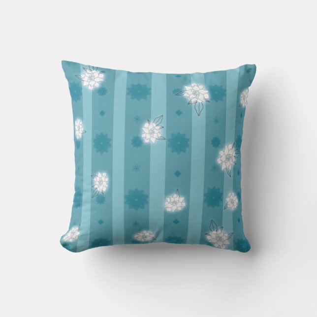 Blue Tones Stripes And Gardenia Throw Pillow (Front)