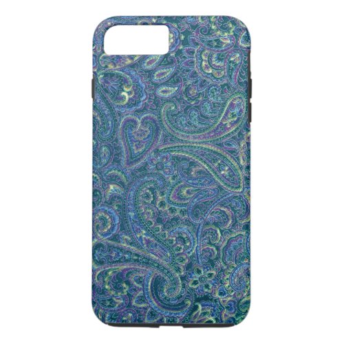 Blue Tones Vintage Ornate Paisley Fabric Pattern iPhone 8 Plus7 Plus Case